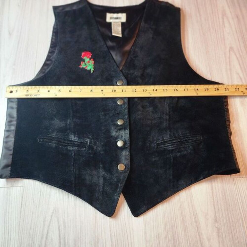Vintage Gitano Button Down Suede Leather Vest Pockets Black SZ Large Rose *READ* - Picture 10 of 12